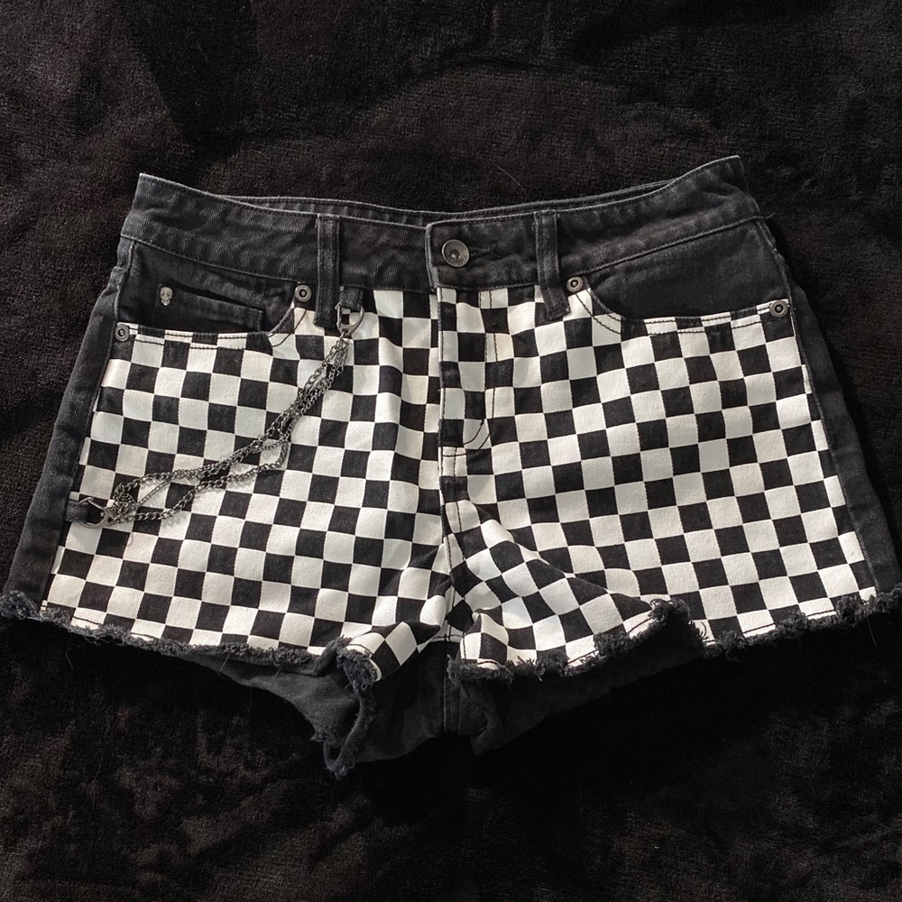 Blackheart checkered denim shorts